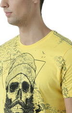 Huetrap Yellow Mens Short Sleeve Graphic Printed Tshirt-HT17MKGRAYLW01055