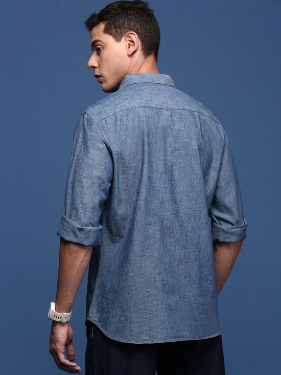 Men Solid Blue Slim Fit Shirt-Eli-2862-Blue