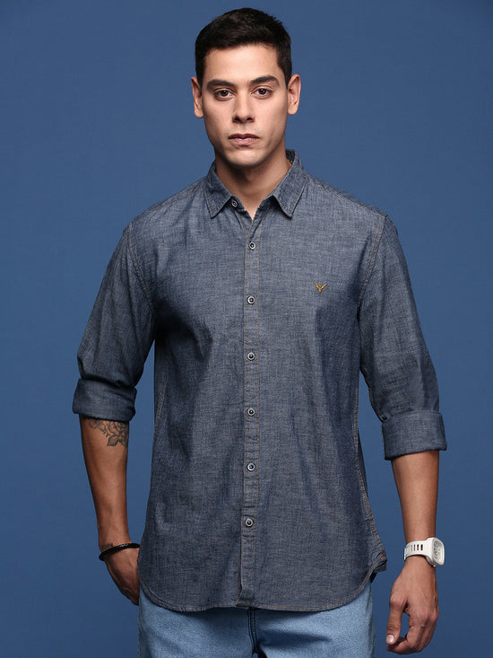 Men Solid Navy Blue Slim Fit Shirt-Eli-2866-Navyblue