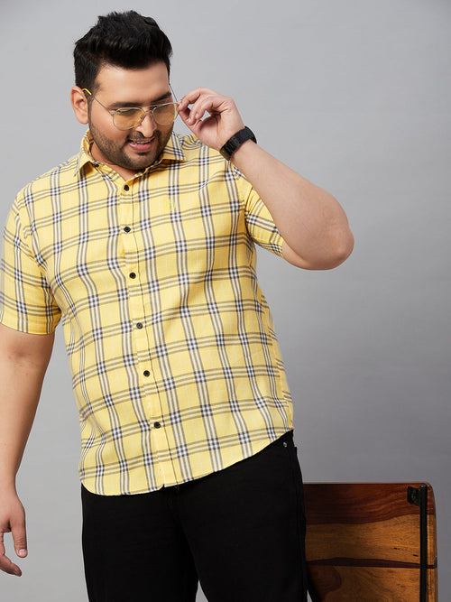 Men Checked Yellow Shirt-ELONCHECKS-5113-Yellow