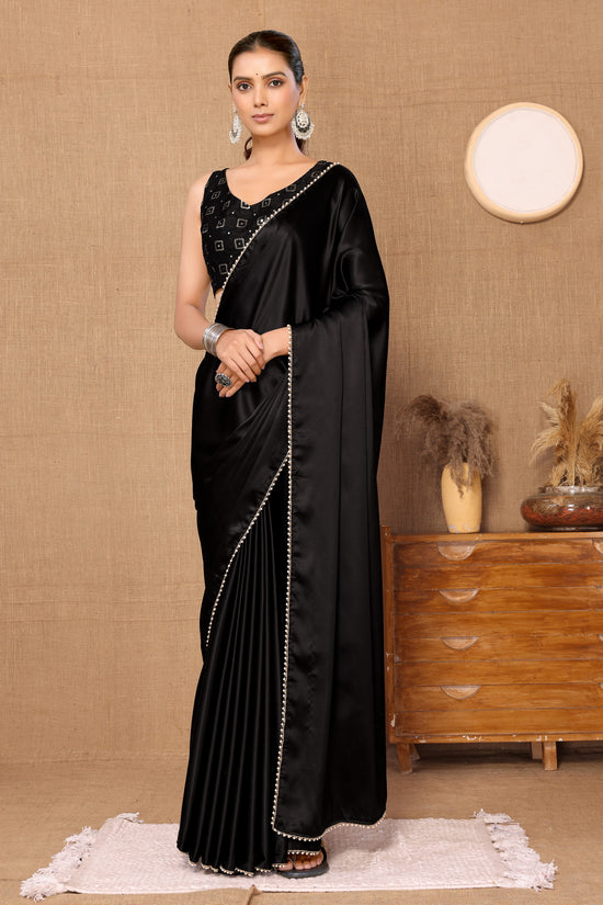 Avanshee Women's Latest Solid Satin Saree With Unstiched Blouse-AVN-1694-BLACK