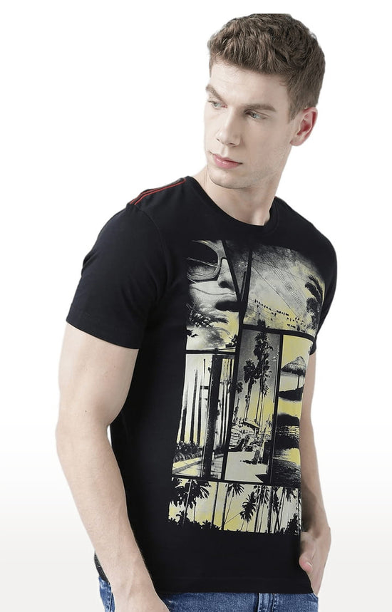 Huetrap Black Mens Short Sleeve Graphic Printed Tshirt-HT17MKGRABLK00682