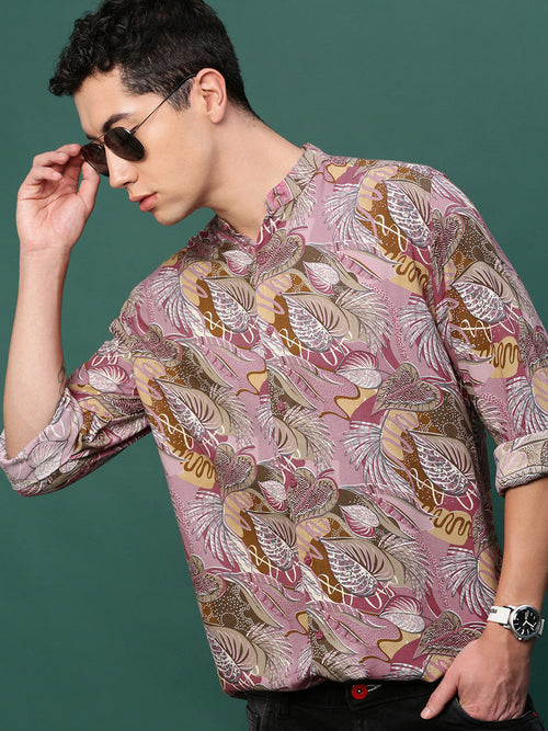 Men Pink Floral Slim Fit Shirt-Esau-3205-Pink