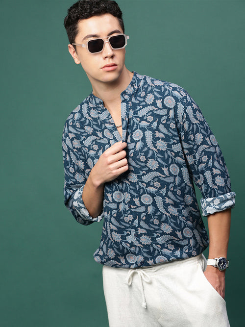 Men Teal Graphic Slim Fit Shirt-Esau-3210-Teal