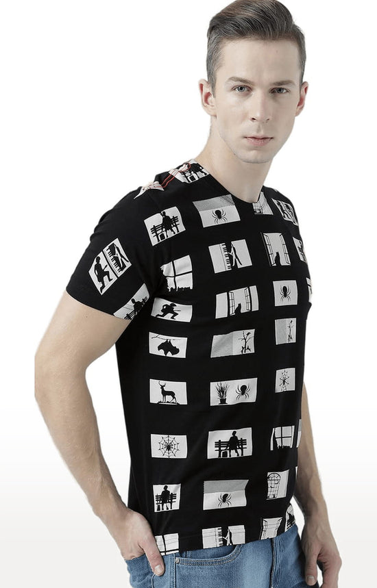 Huetrap Black Mens Short Sleeve Graphic Printed Tshirt-HT17MKGRABLK00852