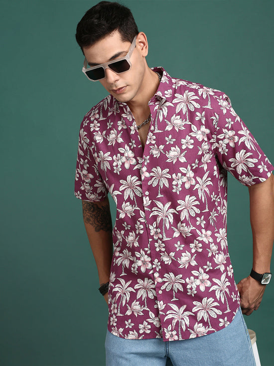 Men Floral Pink Slim Fit Shirt-Ezra-3017-Pink