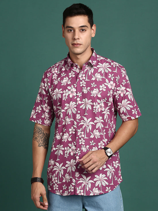 Men Floral Pink Slim Fit Shirt-Ezra-3017-Pink