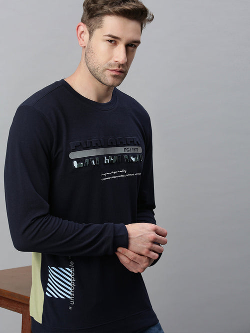 Men Printed Navy Blue Sweatshirt-FC1532-Navy