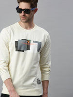 Men Striped Cream Sweatshirt-FC1604-Cream