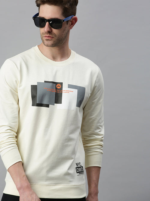 Men Striped Cream Sweatshirt-FC1604-Cream