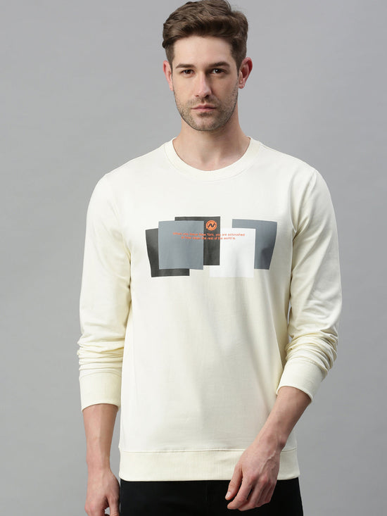 Men Striped Cream Sweatshirt-FC1604-Cream