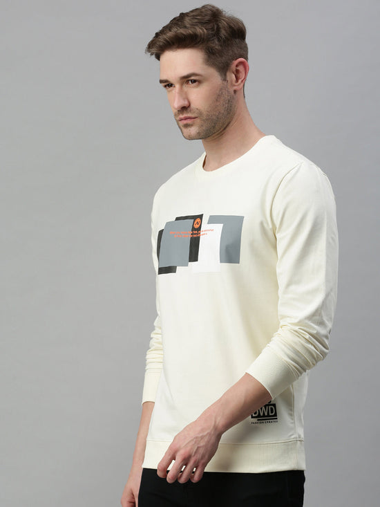 Men Striped Cream Sweatshirt-FC1604-Cream