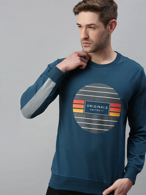 Men Printed Blue Sweatshirt-FC1613-Blue