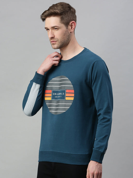 Men Printed Blue Sweatshirt-FC1613-Blue