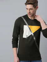 Men Colourblocked Olive Sweatshirt-FC1617-Darkgreen