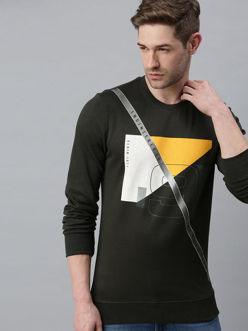 Men Colourblocked Olive Sweatshirt-FC1617-Darkgreen