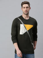 Men Colourblocked Olive Sweatshirt-FC1617-Darkgreen