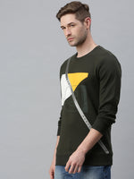 Men Colourblocked Olive Sweatshirt-FC1617-Darkgreen