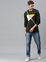 Men Colourblocked Olive Sweatshirt-FC1617-Darkgreen