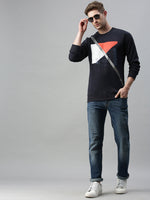 Men Printed Navy Blue Sweatshirt-FC1617-Navy