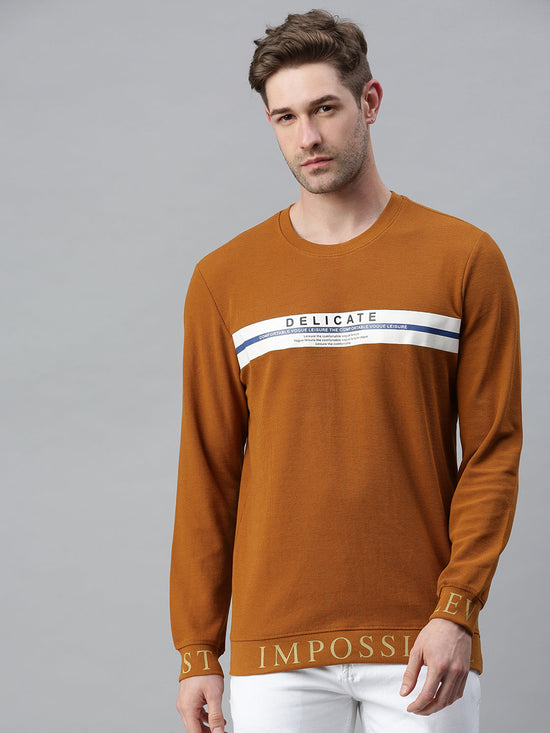 Men Printed Khakhi Sweatshirt-FC1627-Khakhi