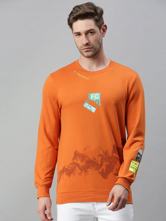 Men Solid Orange Sweatshirt-FC1635-Orange