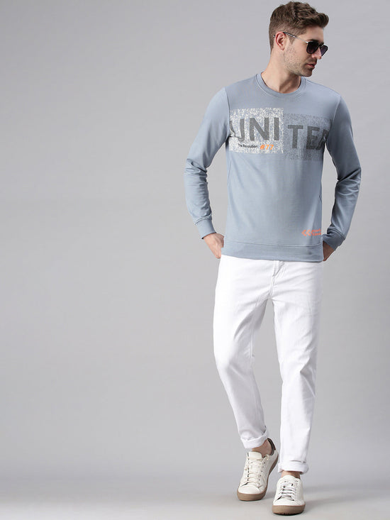 Men Printed Blue Sweatshirt-FC1654-Blue