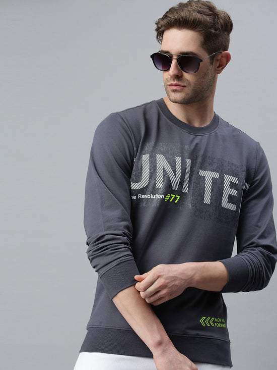 Men Printed Grey Sweatshirt-FC1654-Grey