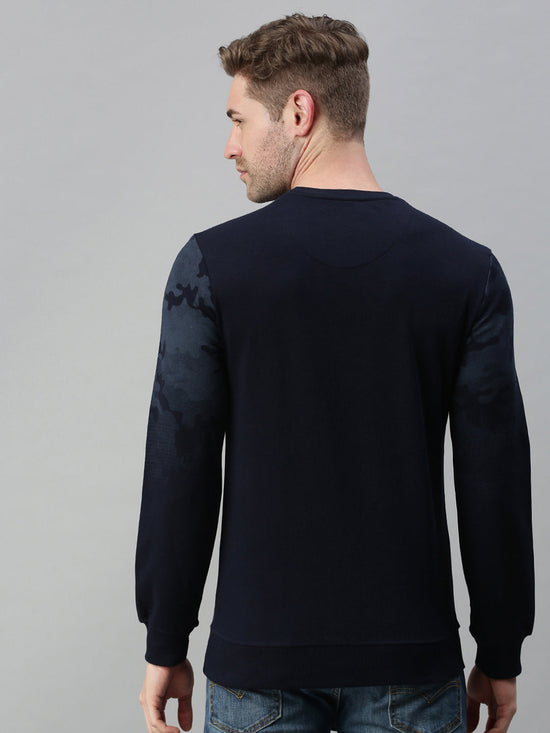 Men Printed Navy Blue Sweatshirt-FC1699-Navy