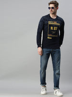 Men Printed Navy Blue Sweatshirt-FC1699-Navy