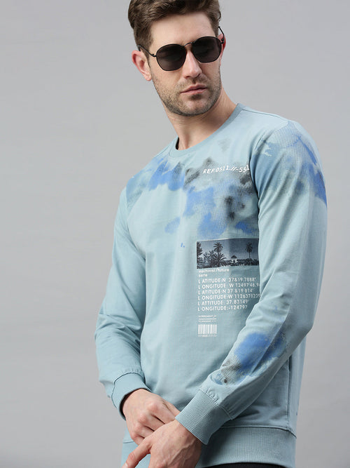 Men Printed Blue Sweatshirt-FC1730-Blue