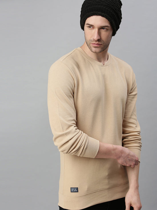 Men Solid Beige Sweatshirt-FC1746-Beige