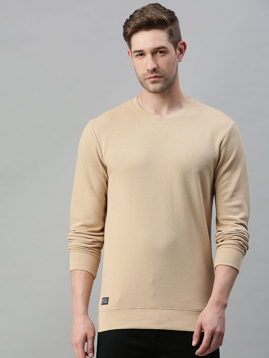 Men Solid Beige Sweatshirt-FC1746-Beige