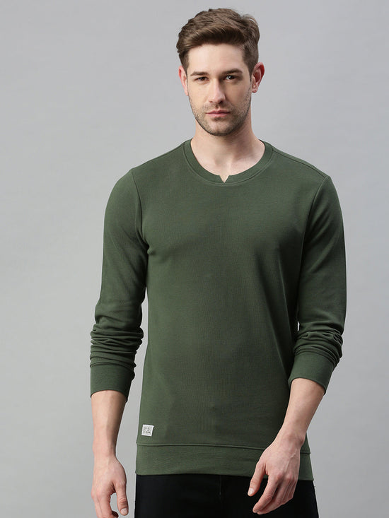 Men Solid Green Sweatshirt-FC1746-Green