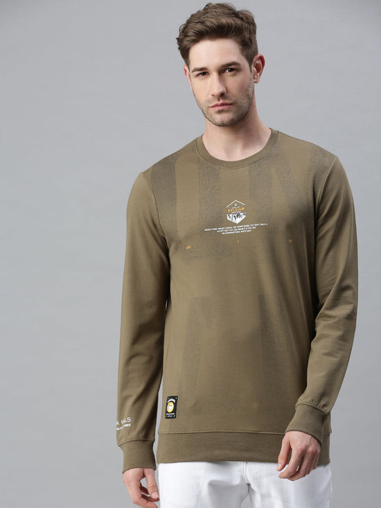 Men Printed Olive Sweatshirt-FC1766-Olive