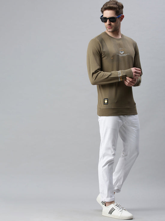 Men Printed Olive Sweatshirt-FC1766-Olive