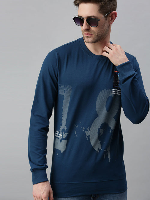 Men Printed Blue Sweatshirt-FC2014-Blue