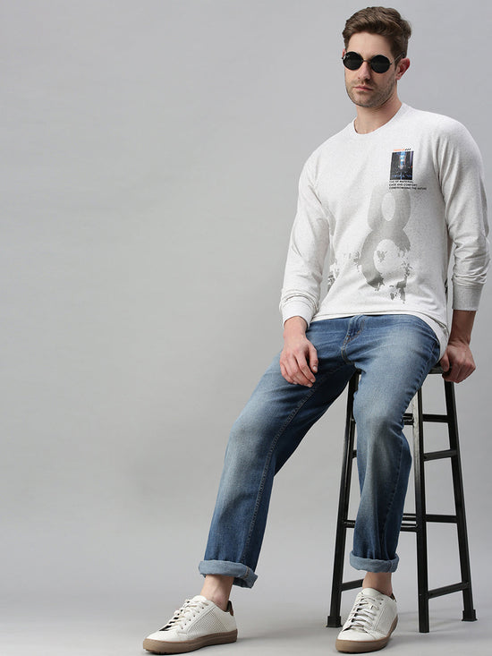 Men Solid Cream Sweatshirt-FC2014-Cream