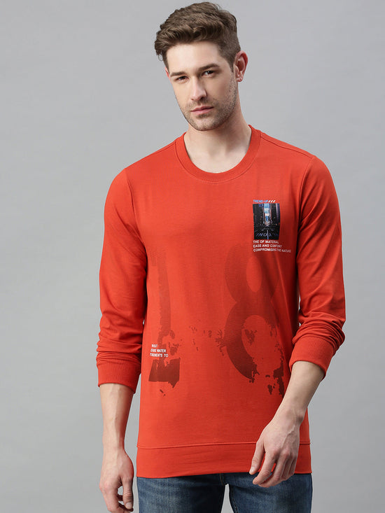 Men Printed Rust Sweatshirt-FC2014-Rust