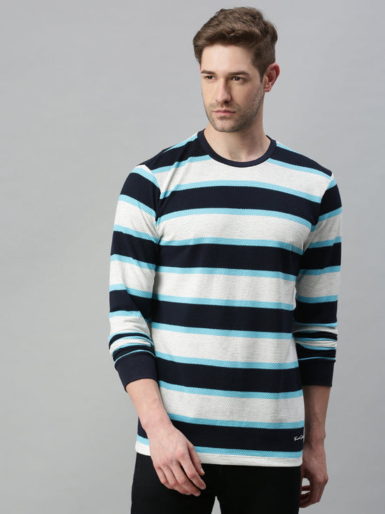 Men Striped White Sweatshirt-FC2105-Whiteblue