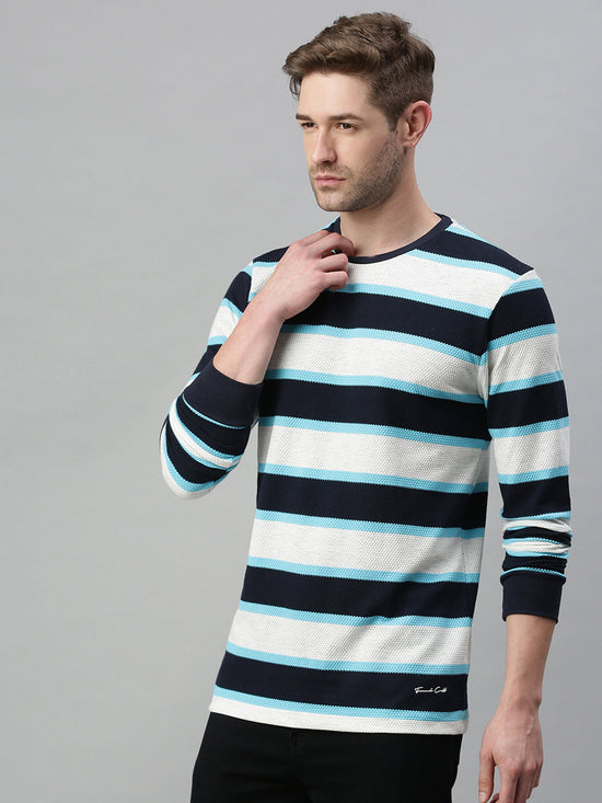 Men Striped White Sweatshirt-FC2105-Whiteblue