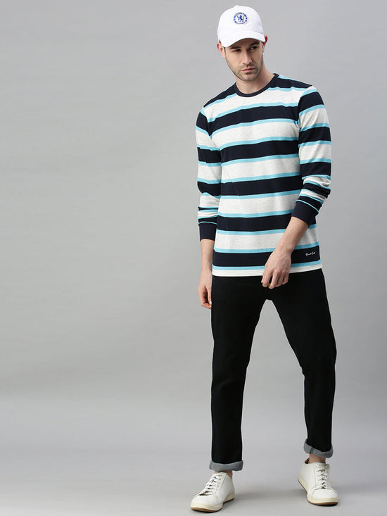 Men Striped White Sweatshirt-FC2105-Whiteblue