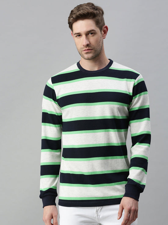 Men Striped White Sweatshirt-FC2105-Whitegreen