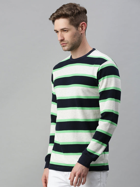 Men Striped White Sweatshirt-FC2105-Whitegreen