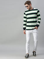 Men Striped White Sweatshirt-FC2105-Whitegreen