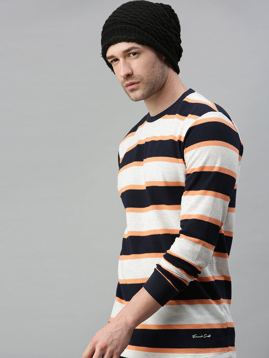 Men Striped White Sweatshirt-FC2105-Whiteorange