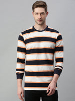 Men Striped White Sweatshirt-FC2105-Whiteorange