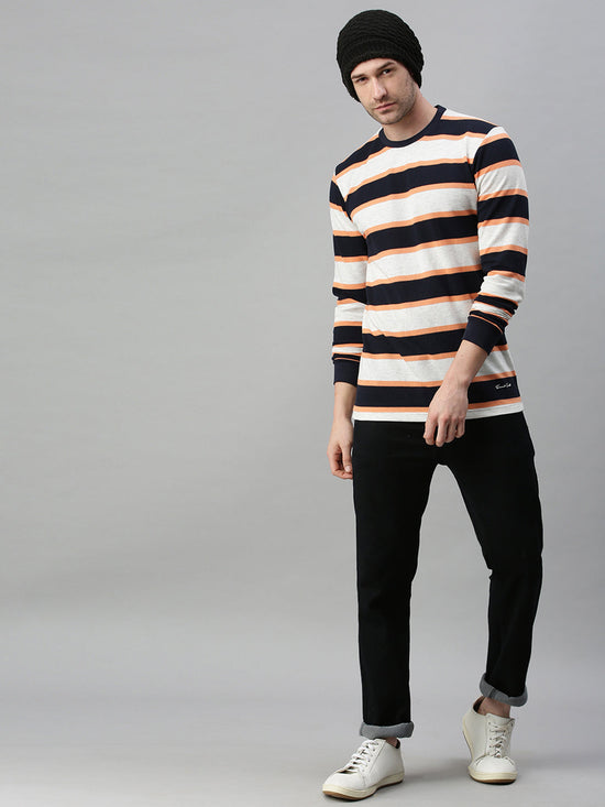 Men Striped White Sweatshirt-FC2105-Whiteorange