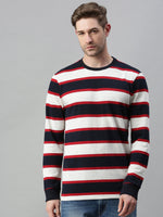 Men Striped White Sweatshirt-FC2105-Whitered