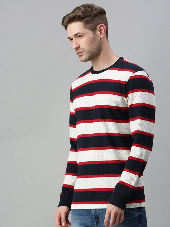 Men Striped White Sweatshirt-FC2105-Whitered